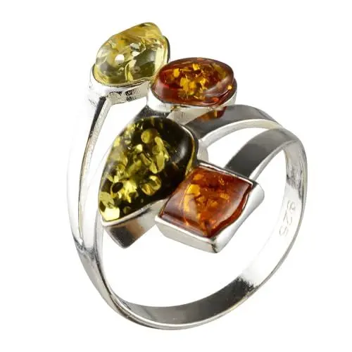 Produktbild: HolidayGiftShops Mehrfarbiger Ring für Erwachsene aus Sterlingsilber und baltischem Bernstein Marcia - Größe 15.75