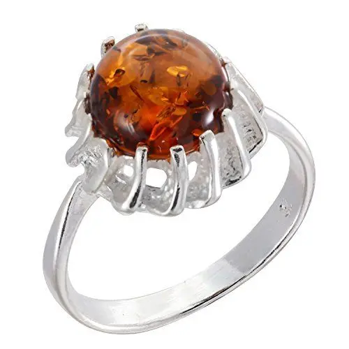 Produktbild: HolidayGiftShops Ring „Megan“ aus Sterlingsilber und baltischem Honigbernstein für Erwachsene – Größe 15.75