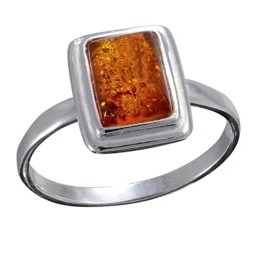 Produktbild: HolidayGiftShops Ring aus Sterlingsilber und baltischem Honig, Kleiner Rechteck-Bernstein für Erwachsene 18