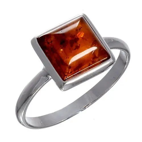 Produktbild: HolidayGiftShops Ring aus Sterlingsilber und baltischem Honigbernstein, klein, quadratisch, für Erwachsene 18