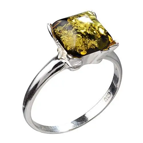 Produktbild: HolidayGiftShops Sterling Silber und Baltic Olive Green Amber Square Ring Nelda - Größe 8