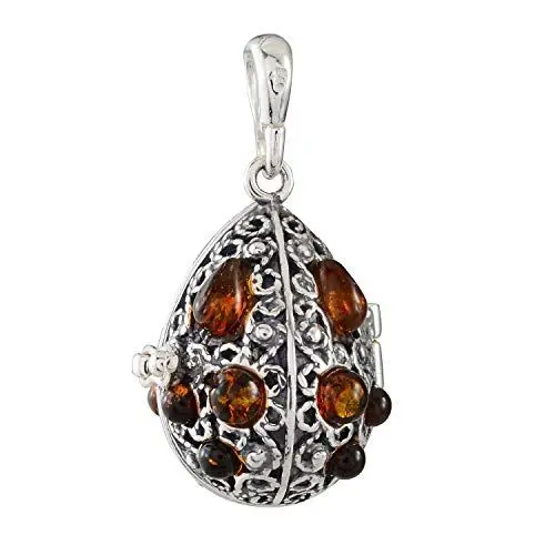 Produktbild: HolidayGiftShops Sterling Silber und Baltischer Honig Bernstein Medaillon Anhänger Halskette