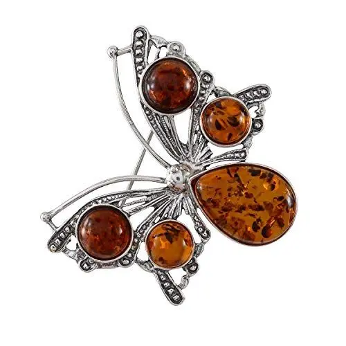 Produktbild: HolidayGiftShops Sterling Silber und Honig Baltischen Bernstein Schmetterling Brosche