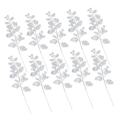 Produktbild: ORFOFE 10 Stück Weihnachts-Pick-knospen in Künstlichen Glitzerblättern Glitzerndes Lorbeerblatt-Ornament Für Die Weihnachtsdekoration