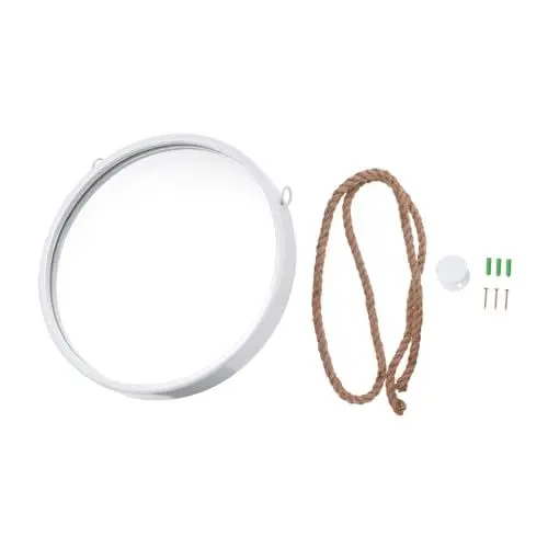 Produktbild: HOLIDYOYO 1Stk wandmontierter Badezimmerspiegel weißer Kosmetikspiegel Badezimmerspiegel zum Aufhängen Kreisspiegel schminkspiegel Vanity Mirror dekorativer Wandspiegel Eingangsspiegel Eisen