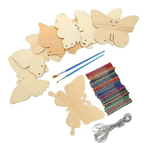 Produktbild: HOLIDYOYO Windspiel Mit Schmetterlings-holzspänen Blanke Windglocken Heimdekoration Gekritzel Basteln Für Jungen Und Mädchen Erwachsene