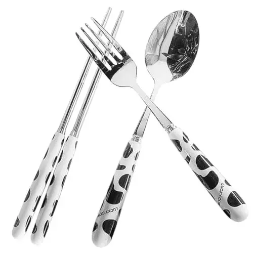 Produktbild: HOLIDYOYO 1 Satz Kuhmesser und Set Besteck mit Etui Reiseutensilien mit Etui wiederverwendbare Essstäbchen Kinderbesteck Reiselöffel Reisebesteck Camping-Besteck Rostfreier Stahl Black