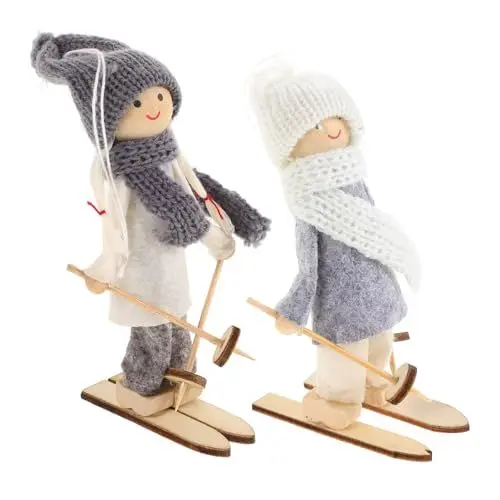 Produktbild: HOLIDYOYO 2St Ski-Mini-Figur Mini-Weihnachtspuppen Weihnachtsdekoration zum Aufhängen Weihnachtsschmuck Ski Weihnachts Figuren weihnachtsfigur Mini-Ski-Miniaturfiguren Foto-Requisiten Holz