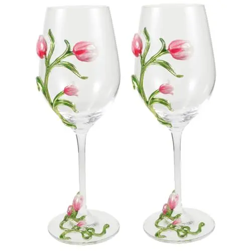Produktbild: HOLIDYOYO 2St Weinflöten Party-Schnapsbecher Partyweinflöte Weinbehälter bemalen Weinbecher dekorative Weinflöte weingläser weinprobe blumenmuster Glasbecher Schnapsglas Legierung Rosa