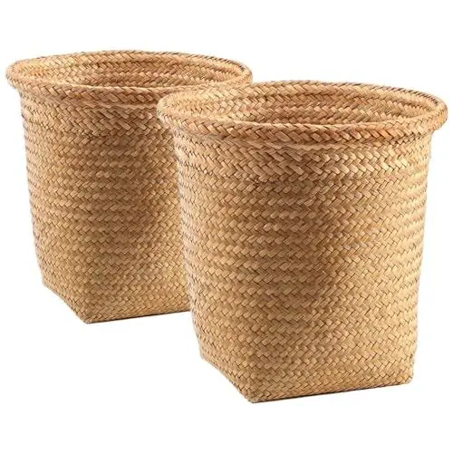 Produktbild: HOLIDYOYO 2 Stück Rattan-Papierkorb Handgewebter Wasserhyazinthen-Mülleimer Gewebter Korb Für Kleinigkeiten Korbgeflecht Kleine Runde Mülltonne Für Zuhause