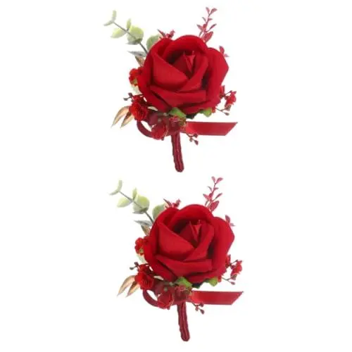 Produktbild: HOLIDYOYO 2 Stücke Hochzeit Boutonniere Set Bräutigam Braut Floral Zubehör Künstliche Rose Bouquet Für Hochzeit Decor