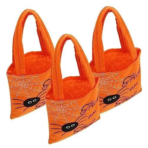 Produktbild: HOLIDYOYO 3st Halloween-einkaufstasche Spinnen-kürbis-web-einkaufstasche Halloween-partytüten Halloween-süßigkeitstüten Spinnen-kürbis-taschen Einkaufstasche Mit Kordelzug Orange Vlies