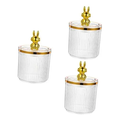 Produktbild: HOLIDYOYO 3st Space Bunny Lagertank Krüge Mit Deckel Zahnstocherspender Wattepadspender Zahnseide Aufbewahrungsdose Schminkhalter Halloween-dekorationen Im Innenbereich Transparent Acryl