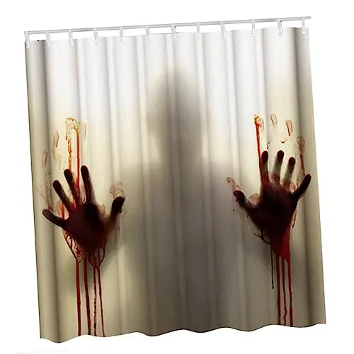 Produktbild: HOLIDYOYO Halloween Handabdruck 3D Druck Dusche Vorhang Set Haken für Badezimmer