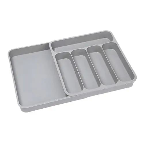 Produktbild: HOLIDYOYO Besteckablage Erweiterbares Design Utensilienschubladen-organizer Besteckhalter Für Die Ordentliche Und Platzsparende Küche Grau