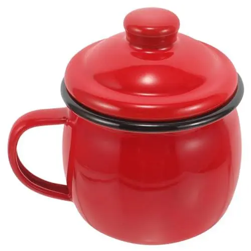 Produktbild: HOLIDYOYO Tragbarer Emaille-Becher Mit Deckel 580 Ml Kürbis-Design Für Die Teeaufbewahrung in Der Küche