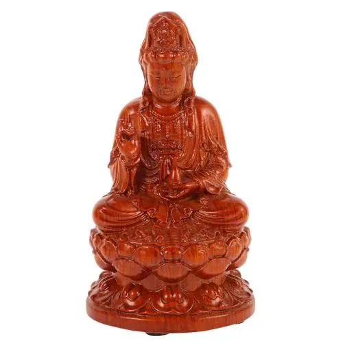 Produktbild: HOLIDYOYO Guan-Yin-Statue 13 cm Hölzerne -Buddha-Figur Dame Buddha Segnet Sitzend Auf Lotus Kuan-Yin-Statue Für Chinesische Feng-Shui-Göttin-Buddha-Dekoration