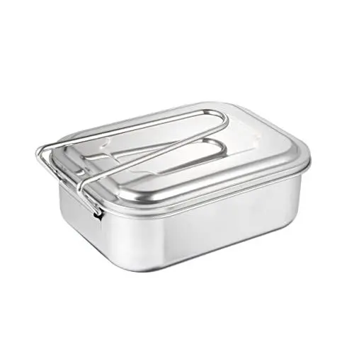 Produktbild: HOLIDYOYO Mikrowellengeeignete Bento-lunchbox Aus Edelstahl Quadratische Box mit Verschlussdeckel Kompakter Lunchbehälter