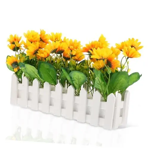 Produktbild: HOLIDYOYO Künstliche Sonnenblume Mit Zaun-Topf Für Klassenzimmer-Ecke Realistische Dekoration Für Raumgestaltung Pflegeleichte Kunstpflanze Für Wohn Und Arbeitsbereiche