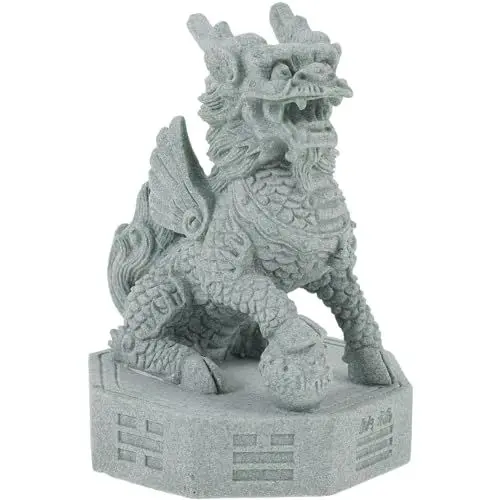 Produktbild: HOLIDYOYO Kylin-Statue Aus Sandstein Feng Shui Kylin-Figuren Desktop-Lin-Skulptur Chinesische Antike Tierverzierung Pi Yao Sammlerstück Für Heimbüro Tischdekoration