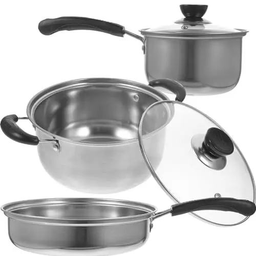 Produktbild: 1satz Teiliges Edelstahl Kochgeschirr Milchtopf Suppentopf Bratpfanne Mit Ergonomischem Griff Für Vielseitige Küchenanwendungen