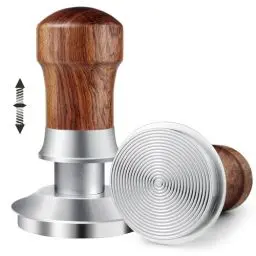 Produktbild: HOLIHOKY Coffee Tamper 54mm, 30lbs Anpressdruck Kaffee Tamper mit Edelstahl 304 Gewellter Boden, Konstanter Druck Doppelfeder Espresso Tamper für Sage Siebträger 54mm, Walnuss Holz Griff