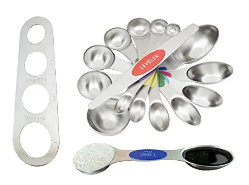 Produktbild: HolKitchen® 9-er Set Messlöffel, Spaghetti Portionierer, Dosierlöffel aus magnetischem Edelstahl, Measuring Spoons, Gewürzlöffel, Messlöffel Set für Backmessen Trockenrationen/Flüssigkeit