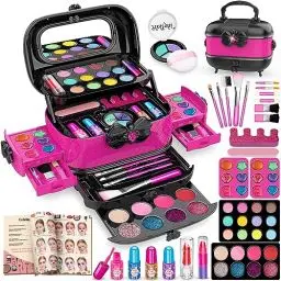 Produktbild: Hollyhi 58Pcs Wirklich Kinderschminke Set, Sicher Waschbar Schminkkoffer Mädchen Schminke Spielzeug, Geburtstag Weihnachten Kinder Make Up Set Mädchen Geschenke 3 4 5 6 7 8 9 10 11 12 Jahre (Rosa)