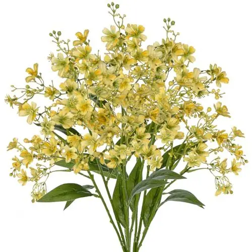 Produktbild: Hollyone 3PCS künstliche Blumen wie echte dekorative Blume Gelb Daphne Blossom 72CM Lange Stiele biegsame gefälschte Blumen Zweige für Blumenarrangement Sträuße Heimdekoration
