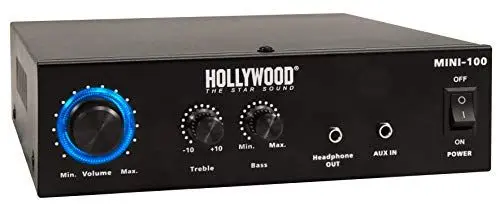 Produktbild: HOLLYWOOD the Starsound - HiFi-Verstärker Mini 100 | 230V oder 12V | HiFi Endstufe 100W Musikleistung | AUX IN 3,5mm | Stereo Cinch-Eingang für Anlage Party Musik