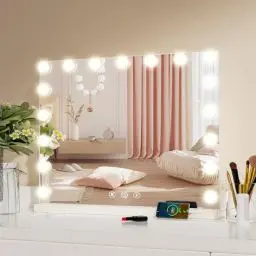 Produktbild: Hollywood Schminkspiegel mit Beleuchtung, 80*62cm, Großer Beleuchteter Spiegel mit 17 LED-Leuchten, 3 Lichtmodi, Schminkspiegel mit USB und 10x-Lupe, Tischplatte oder Wandhalterung für Schlafzimmer