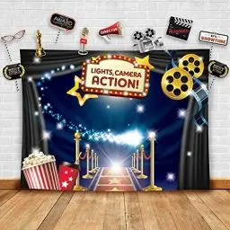 Produktbild: Glittery Garden – Hollywood Filmthema Fotografie-Hintergrund & Studio-Requisiten, Schwarz, Polyester, Partys, inkl. bedruckte Requisiten, Strohhalme, Klebepads & Acryl-Klebeband