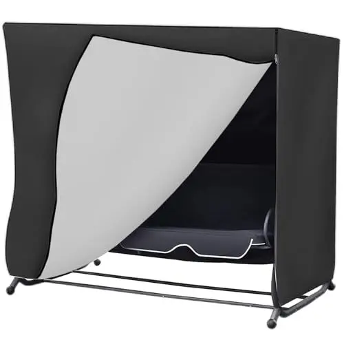 Produktbild: ZHMIZHAM Hollywoodschaukel Abdeckung Wasserdicht, Hollywoodschaukel Schutzhülle mit Verstellbarer Klettverschluss, abdeckplane hollywoodschaukel, 420D Oxford Gewebe-Schwarz (220 * 150 * 170cm)