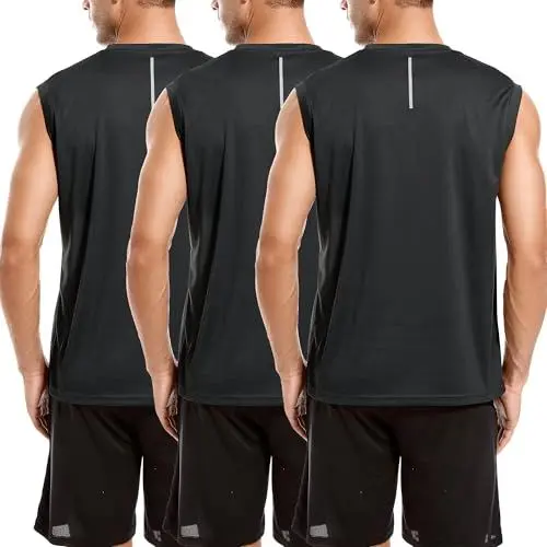 Produktbild: Holure Herren 3 Pack Tank Top Quick Dry Ärmelloses Muskelshirt Reflektierende Streifen Funktionsshirt Schwarz/Schwarz/Schwarz 03-L