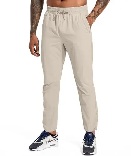 Produktbild: Holure Herren Wanderhose Leichte Sweatpants Elastische Taille Reißverschlusstaschen Trekking Running Gym Workout Outdoor Pants Khaki-2XL