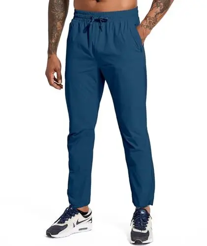 Produktbild: Holure Herren Wanderhose Leichte Sweatpants Elastische Taille Reißverschlusstaschen Trekking Running Gym Workout Outdoor Pants Marine-S