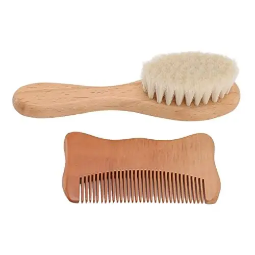 Produktbild: Holz Baby Haarbürste Kamm Set Baby Baden Holzkamm Wollbürste Männer Ölkopf Stil Bartbürste