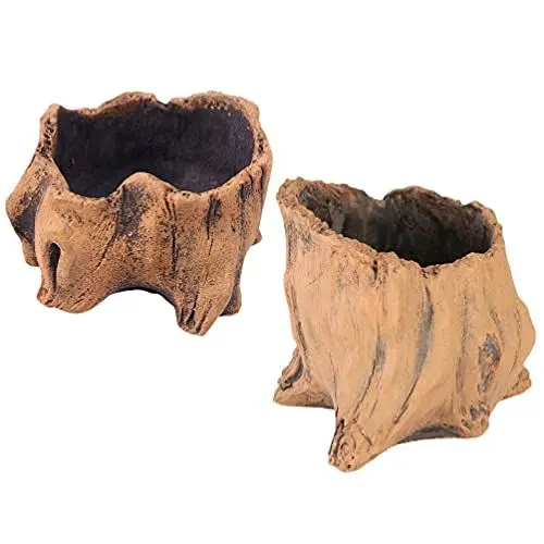 Produktbild: Holz Blumentopf 2 Stücke Stumpf Pflanzer Künstliche Treibholz Holzstumpf Holztopf Gartenarbeit Pflanze Topf Zement Blumentopf Töpfe