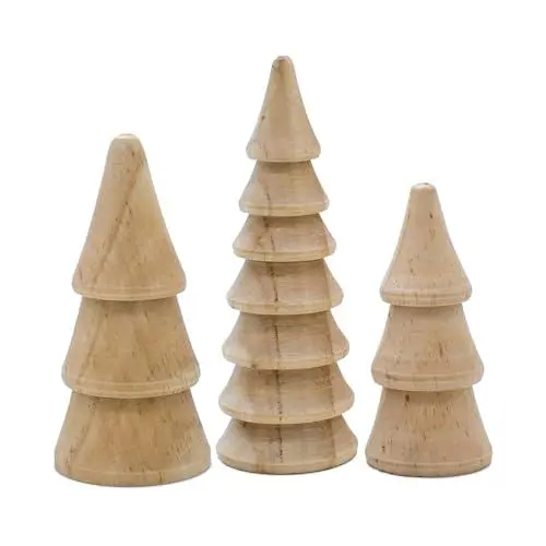 Produktbild: Spetebo Holz Deko Tannenbäume 3er Set 12/10 / 8 cm zum Hinstellen - Weihnachtbaum Figur aus Kiefer zur winterlichen Dekoration - Christbaum Deko Aufsteller Tischdeko Winterdeko Weihnachtsdeko