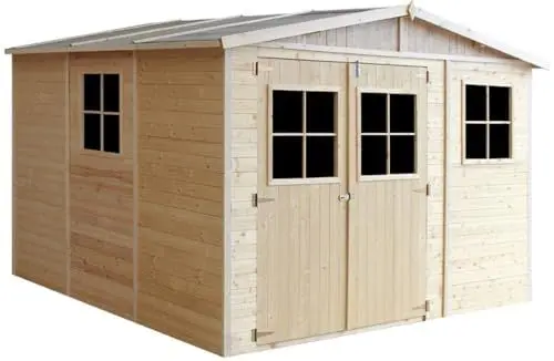 Produktbild: Holz Gartenschuppen MIT IMPRÄGNIERTEM Boden - Abstellkammer mit Fenstern - H226x316x324 cm/9 m² Naturholz-Shiplap-Schuppen - Gartenwerkstatt - Fahrrad- Geräteschuppen TIMBELA M335+335G