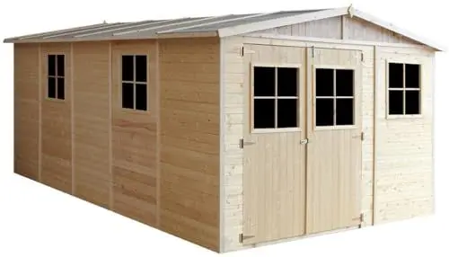 Produktbild: Holz Gartenschuppen - Abstellkammer mit Fenstern - H226x516x324 cm/15 m² Naturholz-Shiplap-Schuppen - Gartenwerkstatt - Fahrrad- Geräteschuppen TIMBELA M337