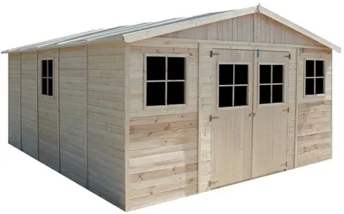 Produktbild: Holz Gartenschuppen - Abstellkammer mit Fenstern - H246 x 418 x 522 cm/ 20 m² Naturholz-Shiplap-Schuppen - Gartenwerkstatt - Fahrrad- Geräteschuppen TIMBELA M333