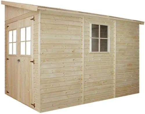 Produktbild: Holz Gartenschuppen (ohne Seitenwand) MIT IMPRÄGNIERTEM Boden - Abstellkammer mit Fenstern - H244x211x318 cm/6,02 m2 - Gartenwerkstatt - Fahrrad- Geräteschuppen TIMBELA M339+M339G