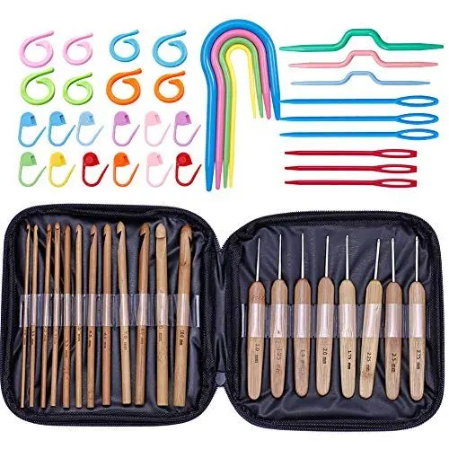 Produktbild: Holz Häkelnadeln Set-20 Stücke Bambus Häkelnadeln, Crochet Nadeln mit Sticknadeln, Maschenhalter, Strick Markierer, Tragbare Tasche für Haushalt Stricken Handwerk