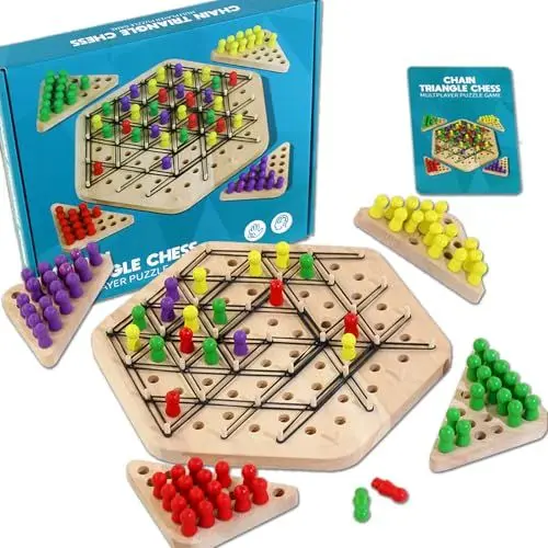 Produktbild: Holz Ketten Dreieck Schachspiel, Geometrisches Schachspiel 2 bis 4 Spieler, Wooden Chain Triangle Chess Game, Intellektuelles Schachbrett Kinder, Board Games, Brettspiele ab 3 4 5 6 8 10 Jahre