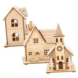 Produktbild: Toyvian Holz LED Weihnachtshaus Beleuchtet Holzhaus: 3 Stücke Weihnachtsdorf Häuser Winterdorf Weihnachtsstadt mit Beleuchtung Weihnachten Tichdeko Miniatur Haus Xmas Deko Objekt Kinder