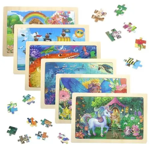 Produktbild: Holz Puzzle Kinder,Anime Cartoon Motive Mini Puzzle Kinder,Puzzle Aus Holz Mit je 6x24 Teilen Puzzle Kinder,Vorschule Lernspielzeug Spielzeug Montessori für Kinder 3 4 5 6 Jahren