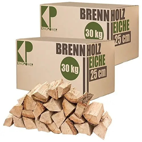 Produktbild: Holz Reine Eiche 60 kg Kaminholz 25 cm Brennholz für Kamin Feuerschale Smoker Ofen Grill kammergetrocknet Anzündholz Feuerholz ofenfertig Wood Kingpower