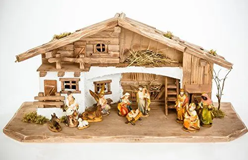 Produktbild: Holz und Gartentrends Weihnachtskrippe Krippe Krippenstall Weihnachten Weihnachtskrippen Tischkrippen Krippenfiguren (Weihnachtskrippe W11+Figuren)