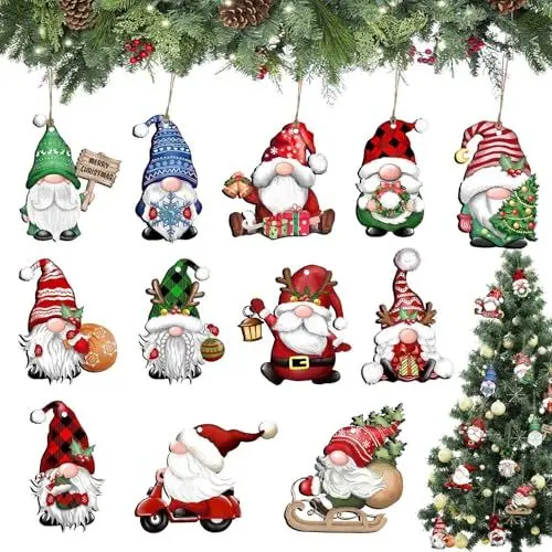 Produktbild: Holzanhänger Weihnachten,36 Stück Wichtel Weihnachtlicher Baumschmuck Set,Weihnachtsmann Christbaumschmuck Holz Anhänger,Multi-Muster Weihnachtsbaumschmuck Holz Anhänger Hängende Ornament